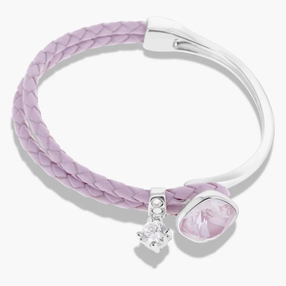 Lavender Braided Bracelet With Light Rose Ignite Swarovski Crystal Silver Accent